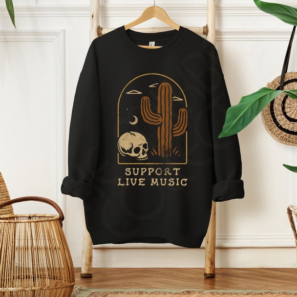 Support Live Music Skull Graphic Crewneck Sweatshirt - Picture 5 of 10